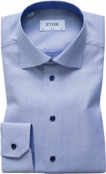 Eton - Twill With Navy Buttons Slim Fit, Cut Away - Blå & hvid