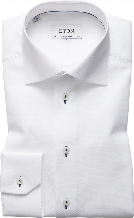 Eton - White Twill, Contemporary Fit, Cut Away - Vit & mörkblå
