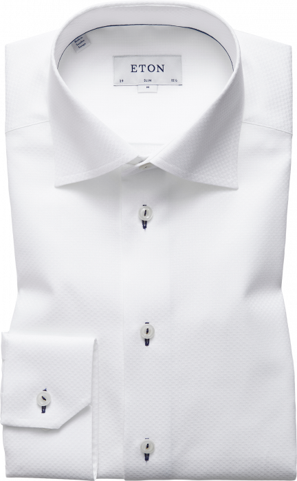 Eton - Exquisite Men's Shirt In White Twill - Blanc & bleu foncé
