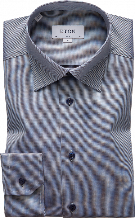 Eton - Navy Geometric Twill, Slim Fit, Button Under - Azul escuro