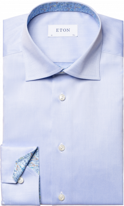 Eton - Twillskjorte Med Blomster Detaljer, Slim Fit - Himmelblå