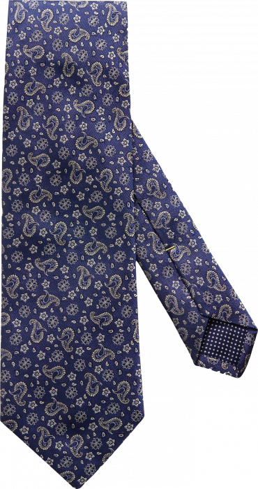 Eton - Navy Silk Tie With Flowers And Paisley Details - Donkerblauw