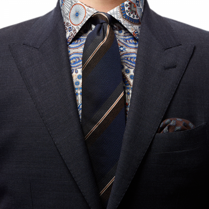 Eton - Navy & Brown Striped Silk Tie - Mörkblå