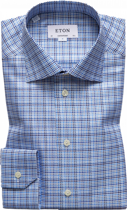 Eton - Blue Textured Twill Shirt, Contemporary, Cut Away - Skye Blue