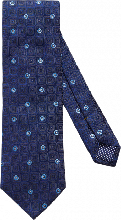 Eton - Navy Square Pattern, Woven Silk Tie - Bleu foncé & skye blue