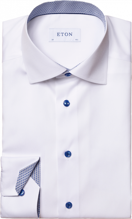 Eton - White Twill With Details, Contemporary, Cut Away - Vit
